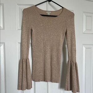 Gold sparkly Tan Bell Sleeve Top
